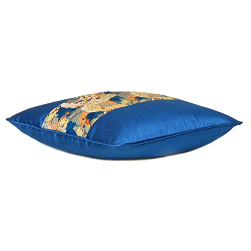 Riara Home Decorative Soft Cushion Cover with Zipper Throw Pillow Cases Square Pillowcase for Sofa, Living Room Decor Single Pcs (16"x16", Royal Blue Floral) - Image 2