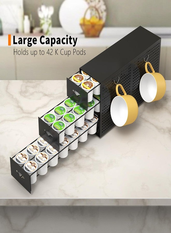 SICHEER Coffee Pod Drawer Holder, 42 Pods Large Capacity, 3 Tier Holder for K Cup Pods, Coffee Pod Organizer for Countertop, Storage Rack for K Cup Pods, Space Saving, (Only Pod Drawer and 2 Hooks) - Image 5