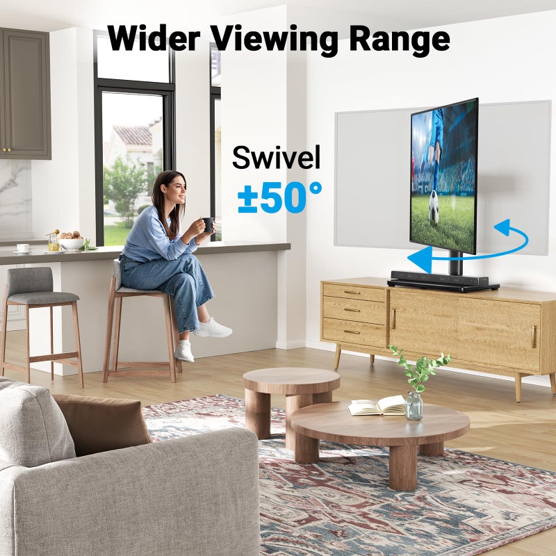 PERLESMITH Universal Swivel TV Stand for 24-60 inch TVs up to 99 lbs, 12 Height Adjustable Table Top TV Stand, TV Base Stand with Tempered Glass Base, Max VESA 400x400mm, PSTVS33 - Image 3
