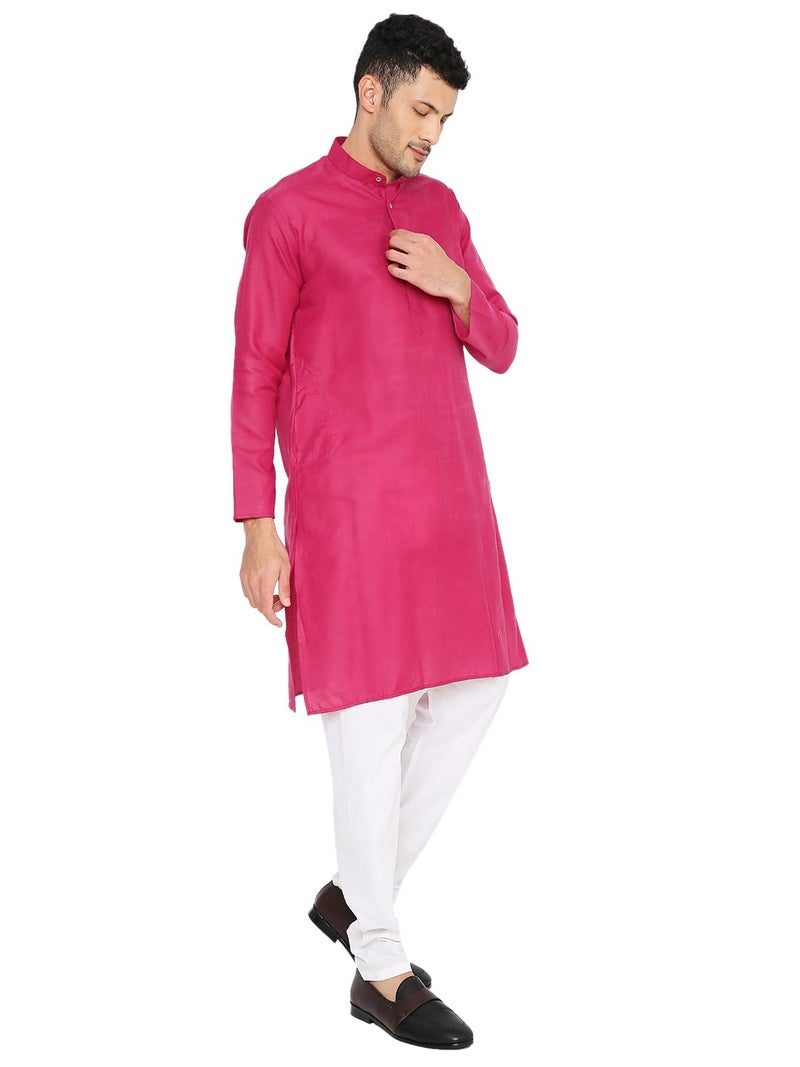 Maharaja Magic Cotton Solid Kurta in Dark Pink for Men[MSKurta1123-40] - Image 4