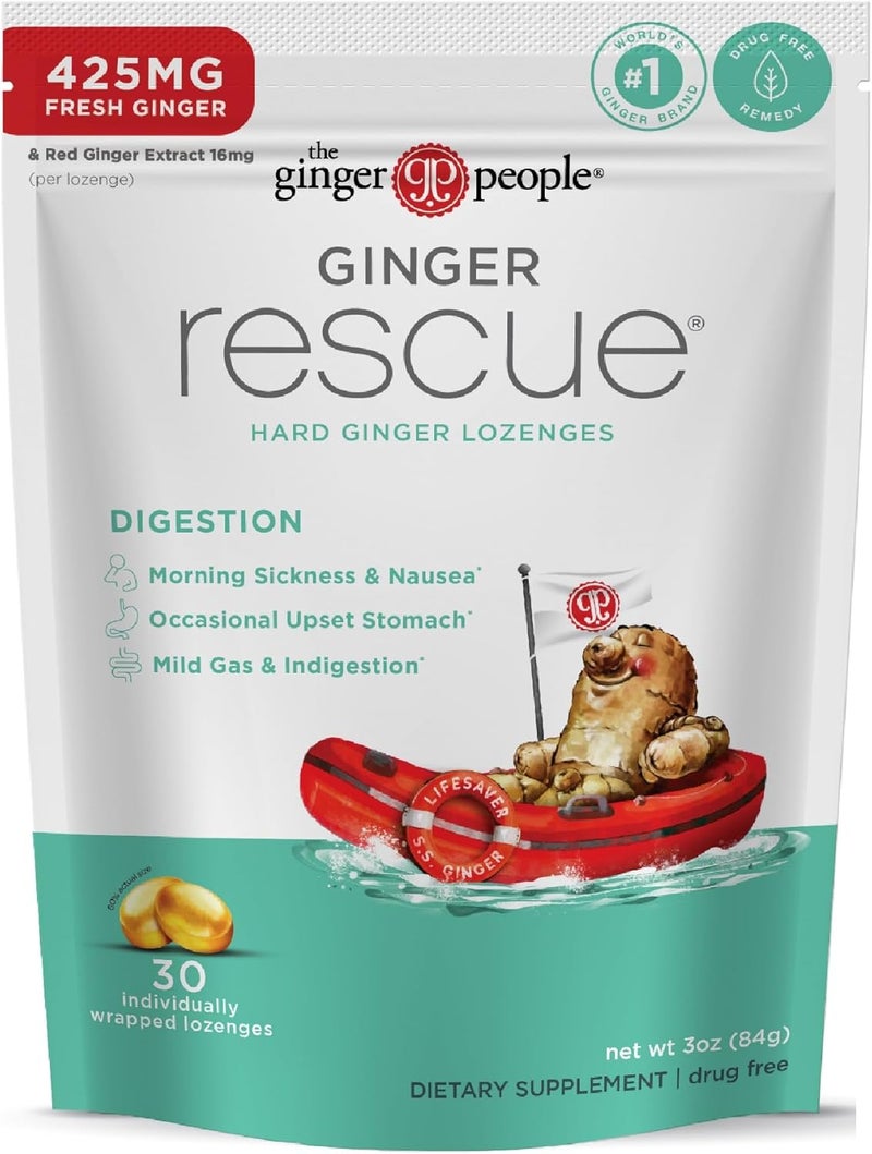The Ginger People Ginger Rescue Digestive Wellness Lozenges Hard  Regular Strength  425mg  Morning Sickness Nausea Upset Stomach Mild Gas  Indigestion 30 Count Pack of 1 - Image 1