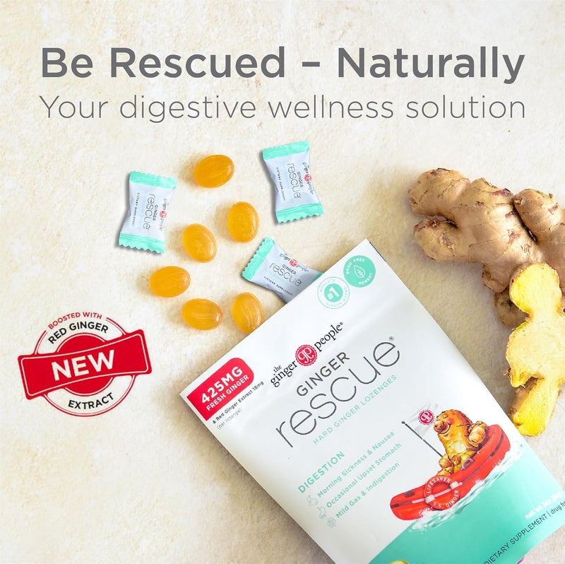 The Ginger People Ginger Rescue Digestive Wellness Lozenges Hard  Regular Strength  425mg  Morning Sickness Nausea Upset Stomach Mild Gas  Indigestion 30 Count Pack of 1 - Image 3