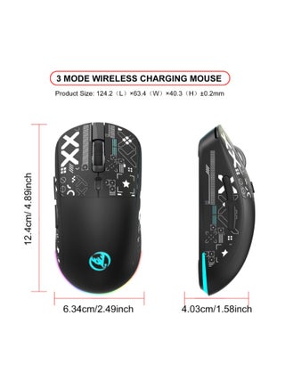 ماوس ألعاب لاسلكي HXSJ T90 – اتصال ثلاثي (سلكي، 2.4GHz، بلوتوث 5.3) – حساسية قابلة للتعديل حتى 3600 DPI – بطارية قابلة للشحن 650mAh – إضاءة RGB (6 أوضاع) – فائق الخفة – مفاتيح صامتة – شحن سريع عبر Type-C – متوافق مع الكمبيوتر واللابتوب (أسود) - view 4