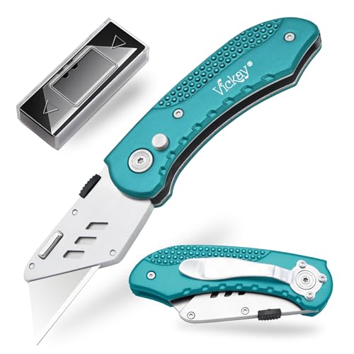 Vickay Box Cutter Knife Utility Knife with 5 SK5 Quick Change Blades, Safety Axis Lock Design Razor Knife, Lightweight Aluminum Body Belt Clip for Office - Image 1