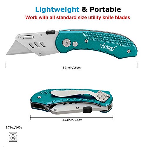 Vickay Box Cutter Knife Utility Knife with 5 SK5 Quick Change Blades, Safety Axis Lock Design Razor Knife, Lightweight Aluminum Body Belt Clip for Office - Image 3