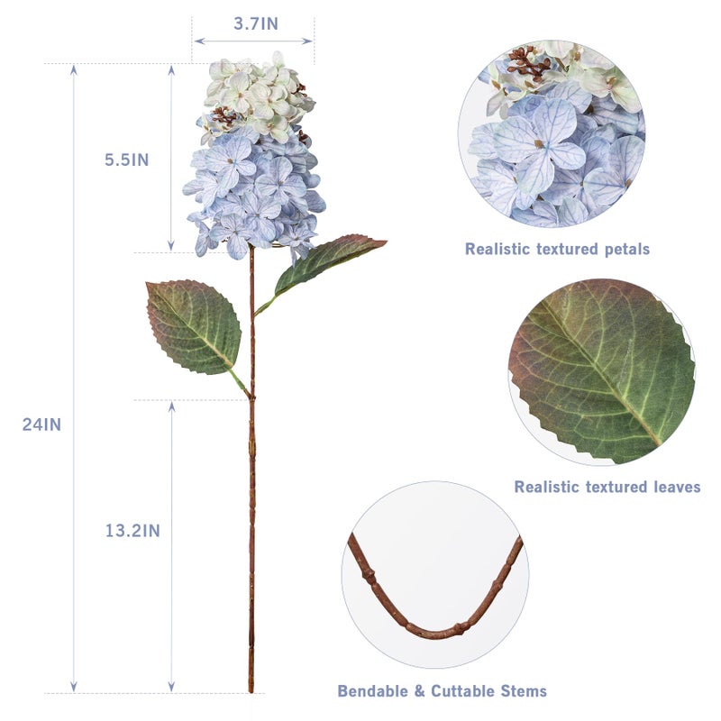 Ttranewsoo Hydrangea Artificial Flowers,Fall Hydrangeas Artificial Flowers,Blue Fake Fall Dried Hydrangea Flowers Decoration,Faux Silk Flower with Stems Winter Decor(Blue 24" 8pcs) Without Vase - Image 3
