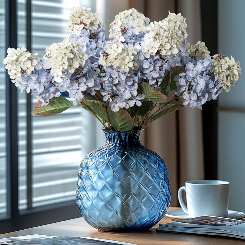 Ttranewsoo Hydrangea Artificial Flowers,Fall Hydrangeas Artificial Flowers,Blue Fake Fall Dried Hydrangea Flowers Decoration,Faux Silk Flower with Stems Winter Decor(Blue 24" 8pcs) Without Vase - Image 2