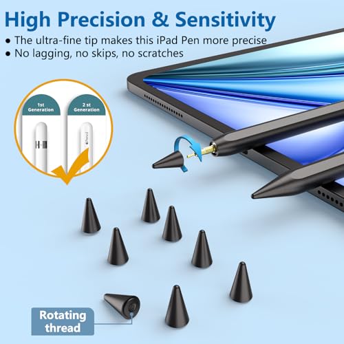 COO 8 Pack Pencil Tips, Replacement Tips Only Compatible with Our KARFUN Pencil, iPencil Nib for iPad Pencil 2018-2023, iPad 10/9/8/7/6 Gen, iPad Pro 11/12.9, iPad Air 5/4/3, iPad mini 6/5Gen (Black) - Image 5