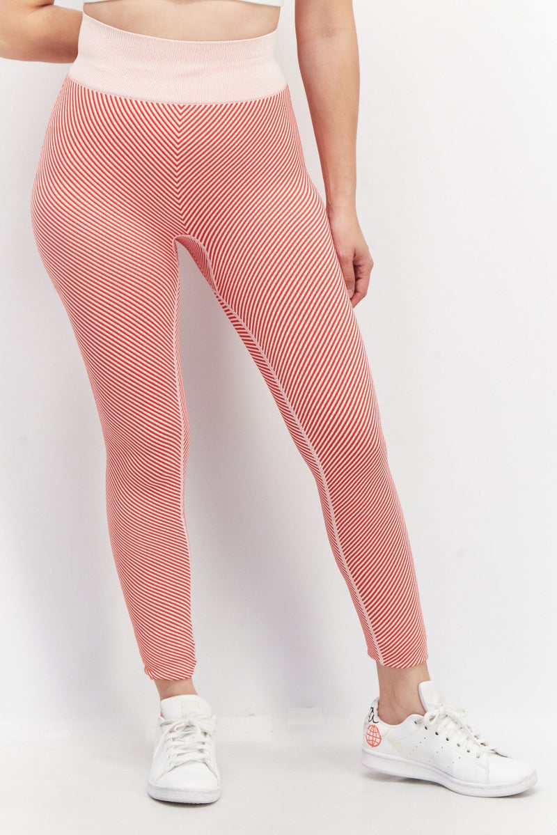 SOUTH BEACH Women Full Length Stripe Leggings, Red - Image 1