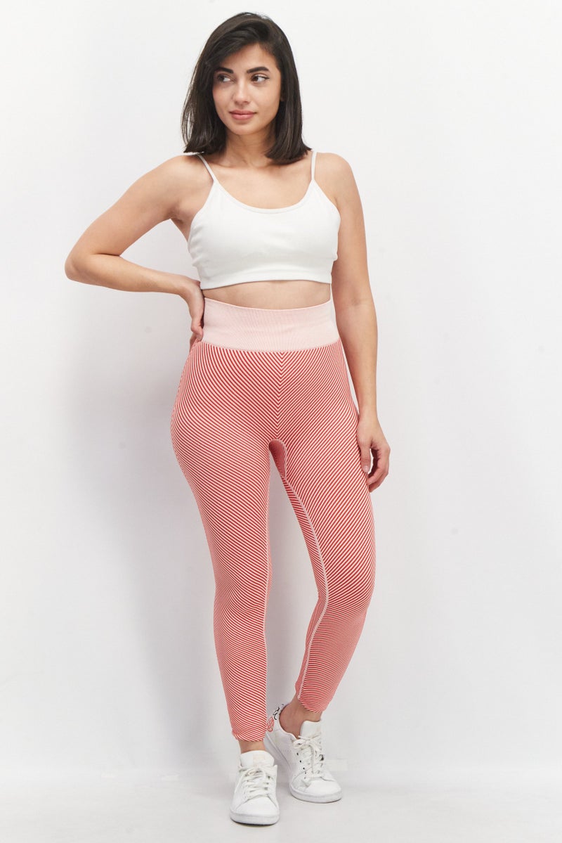 SOUTH BEACH Women Full Length Stripe Leggings, Red - Image 3