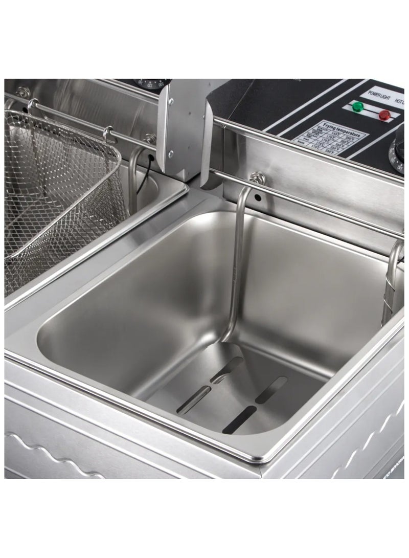 RAF Commercial Double Deep Fryer, 5.5L + 5.5L Capacity, Stainless Steel Electric Fryer with Temperature Control - Image 3