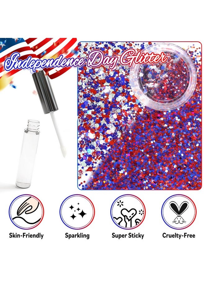 Laza Laza Independence Day Body Glitter, 2 Jars Olympic Red Blue White Chunky Sequins with Glue Women Eyeshadow 4th of July Face Paint Festival Rave Outfit Hair Accessories Party Costumes - Circus Carnival  - Image 1