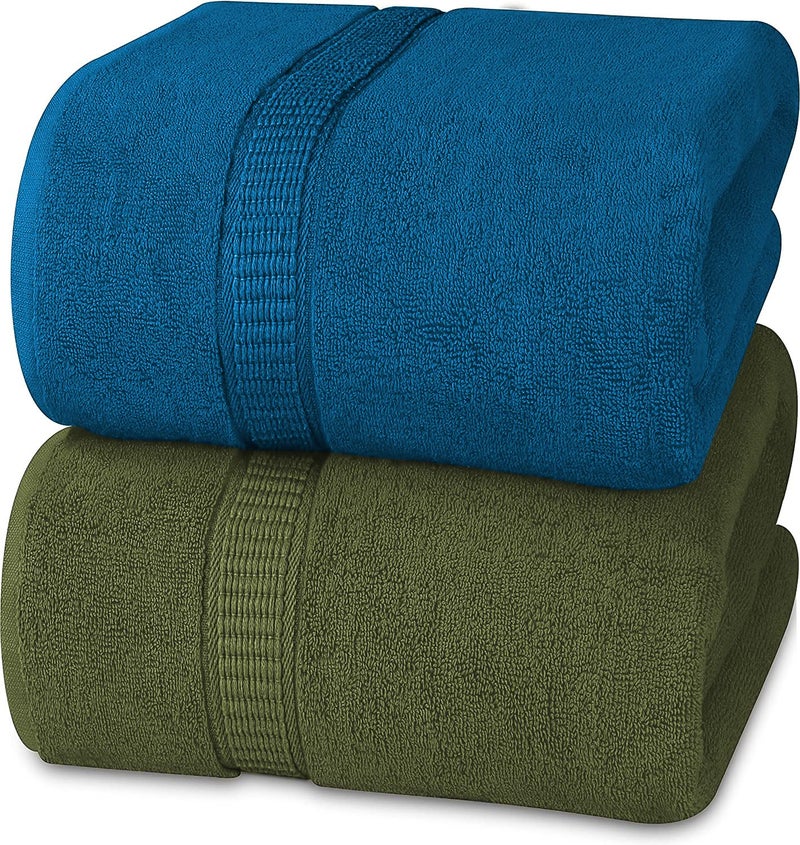 Vocal Store Ultra Soft, Super Absorbent, 100% Cotton 2 Piece Bath Towel Set, 600 GSM, 30 inch x 60 inch (Green and Turquoise Blue, Set of 2) TW-V03-GRE+Sky-2 - Image 1