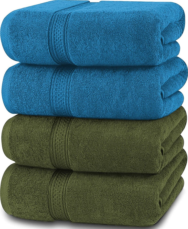 Vocal Store Ultra Soft, Super Absorbent, 100% Cotton 2 Piece Bath Towel Set, 600 GSM, 30 inch x 60 inch (Green and Turquoise Blue, Set of 2) TW-V03-GRE+Sky-2 - Image 2