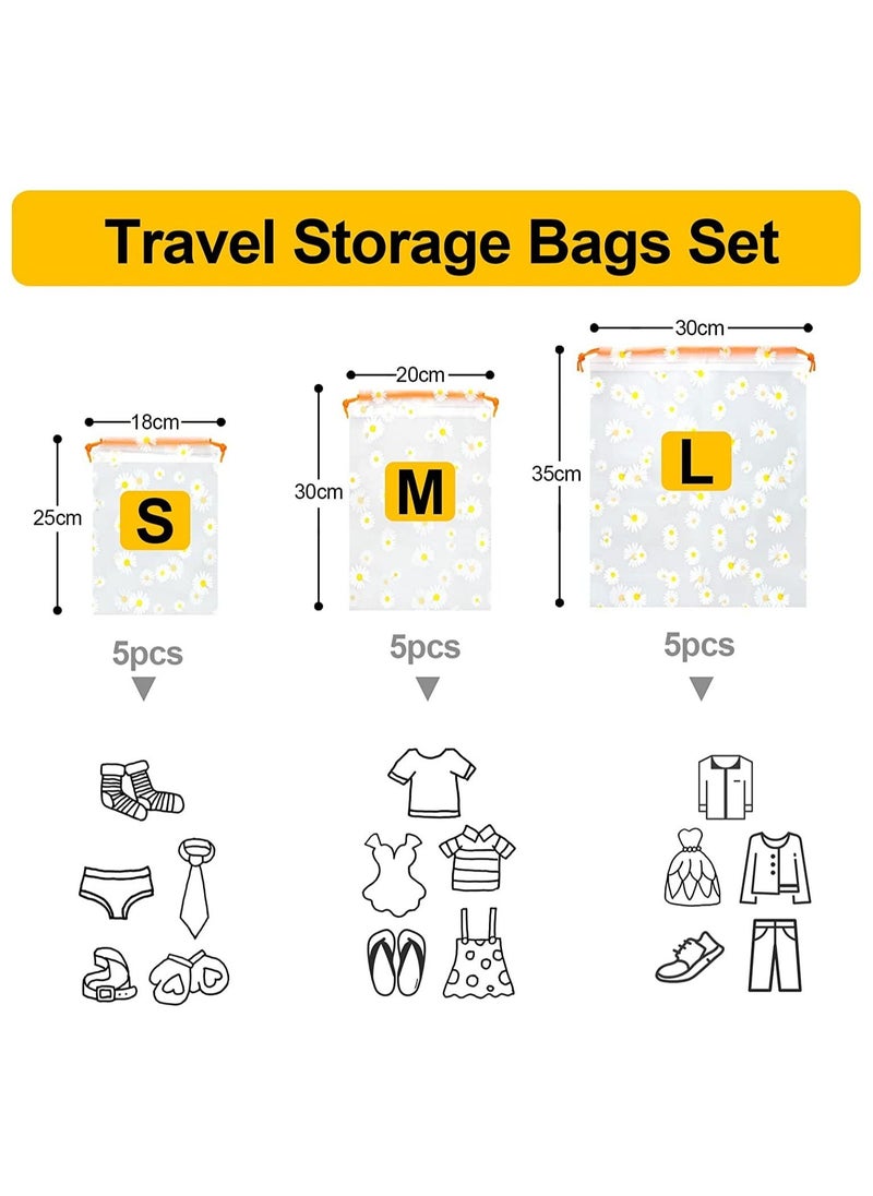 Arabest - 15Pcs Plastic Drawstring Bag, Travel Shoe Bags, Waterproof Drawstring Storage Bags, Reusable Space Saver Storage Bag for Toys Shoe Clothes Towel 3 Sizes - Image 1