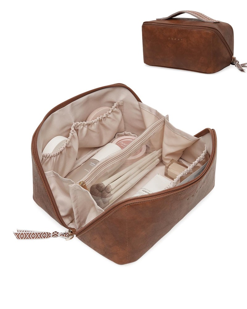 EACHY Travel Makeup Bag,Large Capacity Cosmetic Bags for Women,Waterproof Portable Pouch Open Flat Toiletry Bag Pattern Makeup Bag