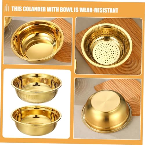 Kruvad Stainless Steel Colander Set – Gold 304 Steel Mixing Bowl with Microporous Strainer, Plain & Drain Basket – 2QT Rust-Resistant Rice Washer, Pasta Strainer & Vegetable/Fruit Dishwasher Safe - Image 3