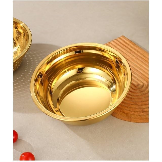 Kruvad Stainless Steel Colander Set – Gold 304 Steel Mixing Bowl with Microporous Strainer, Plain & Drain Basket – 2QT Rust-Resistant Rice Washer, Pasta Strainer & Vegetable/Fruit Dishwasher Safe - Image 4