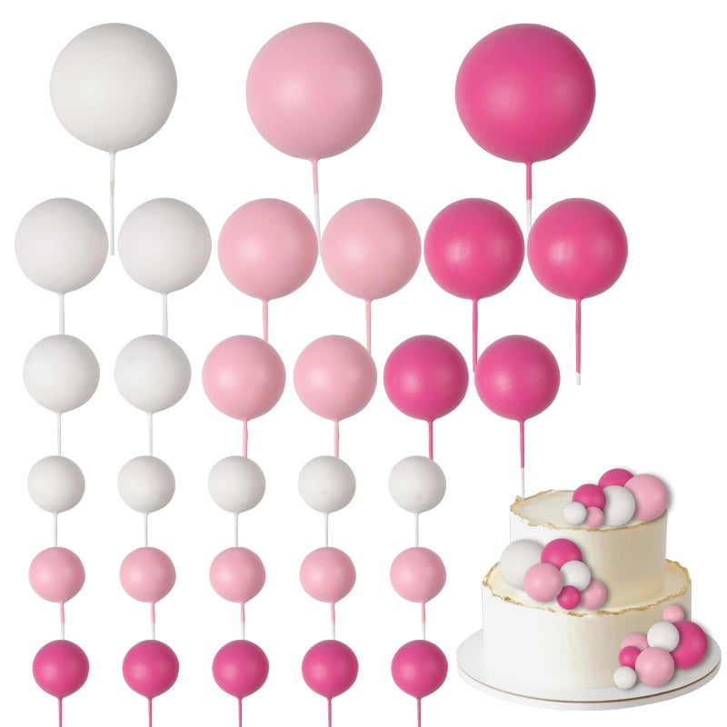 Goensjt 30 Pcs Balls Cake Topper Diy Cake Insert Toppers Ball Cake Picks Cupcake Topper For Birthday Party Baby Shower Wedding Cake Decoration(Pink White Hot Pink) - Image 1