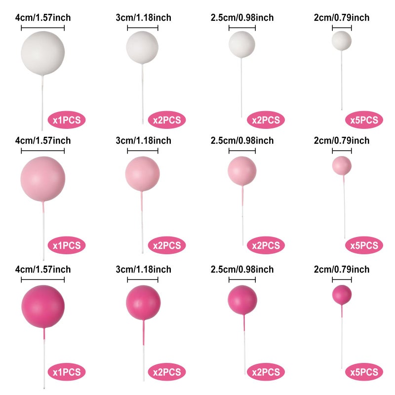 Goensjt 30 Pcs Balls Cake Topper Diy Cake Insert Toppers Ball Cake Picks Cupcake Topper For Birthday Party Baby Shower Wedding Cake Decoration(Pink White Hot Pink) - Image 2