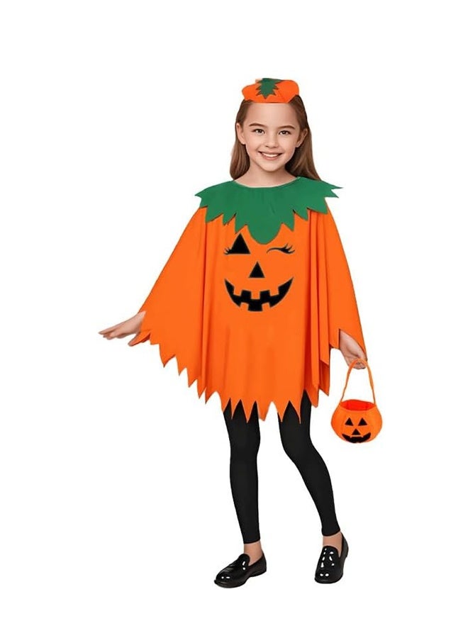 JCB CHIC Halloween Pumpkin Costume Set for kid, Orange Pumpkin Cloak with Hat and Pumpkin Bag, Halloween Pumpkin Costume for kid with Accessories, Party Decorations - Image 1