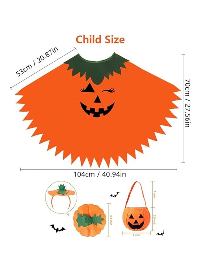 JCB CHIC Halloween Pumpkin Costume Set for kid, Orange Pumpkin Cloak with Hat and Pumpkin Bag, Halloween Pumpkin Costume for kid with Accessories, Party Decorations - Image 2