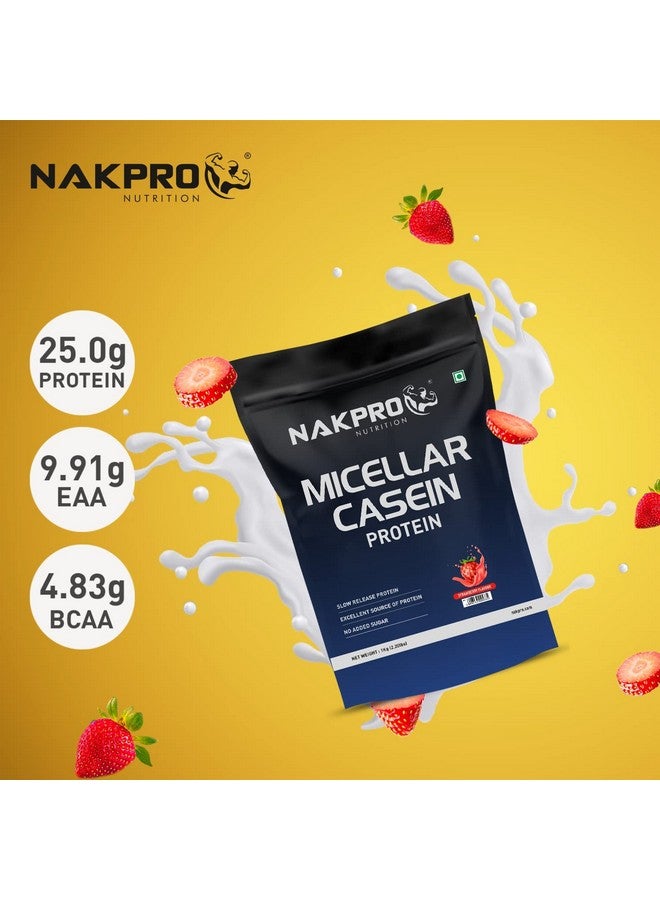 NAKPRO مكمل بروتين كازين ميكلي 100% من نك برو | 25 جرام بروتين، 9.91 جرام أحماض أمينية أساسية، 4.83 جرام أحماض أمينية متفرعة السلسلة | مسحوق بروتين كازين ميكلي بطيء الامتصاص (فراولة، 1 كجم) - Image 4