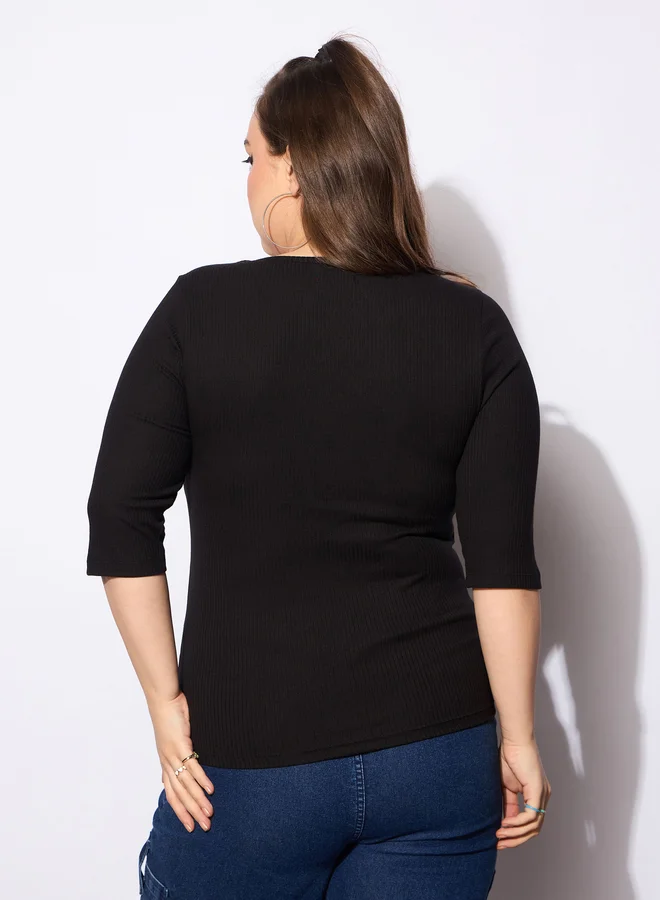 SASSAFRAS Plus Size Ribbed Square Neck Top