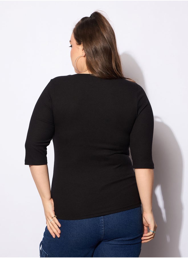 SASSAFRAS Plus Size Ribbed Square Neck Top  - Image 5