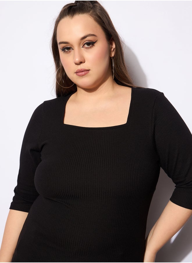 SASSAFRAS Plus Size Ribbed Square Neck Top  - Image 4
