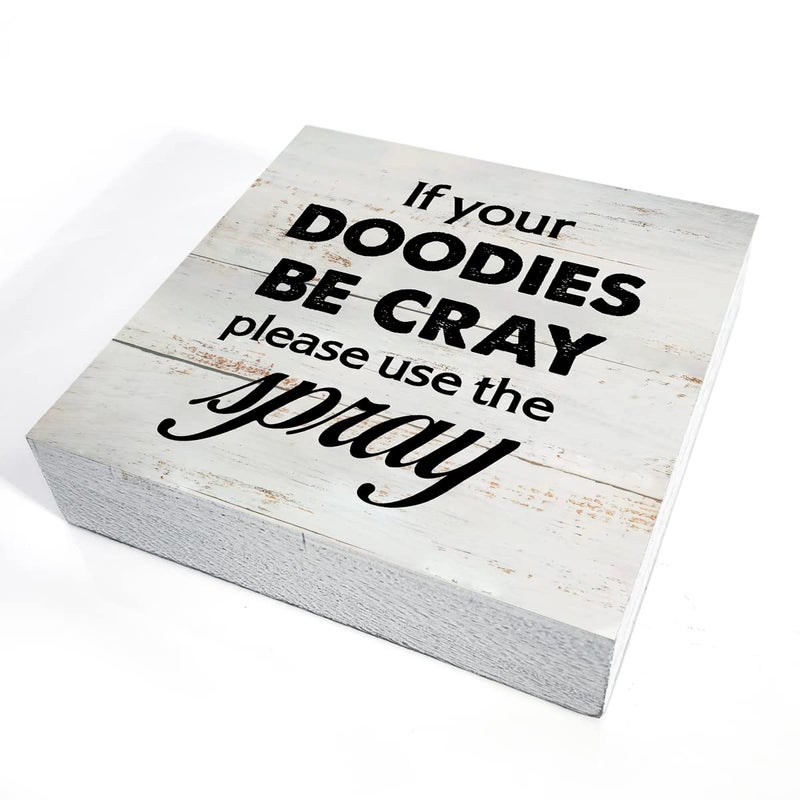 MAVOTEN Rustic Funny Bathroom Wood Box Sign Humor Restroom Wooden Box Sign Farmhouse Home Desk Shelf Decor (5 X 5 Inch) - Image 3