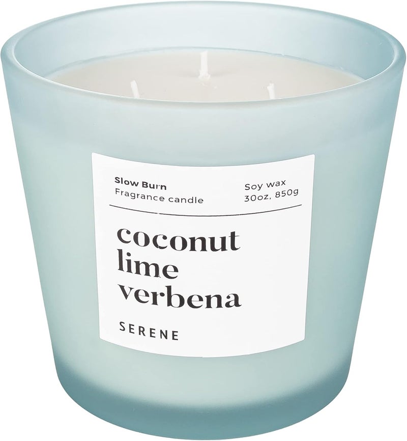 Hidden Label شمعة معطرة كبيرة من ماركة Hidden Label، عطر Coconut Lime Verbena، شمعة ضخمة 30 أونصة بثلاث فتائل، شموع الصويا الطبيعية بطيئة الاحتراق للمنزل من مجموعة Serene - Image 1