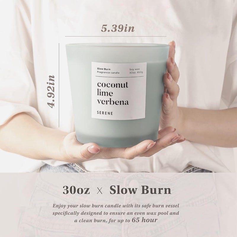 Hidden Label شمعة معطرة كبيرة من ماركة Hidden Label، عطر Coconut Lime Verbena، شمعة ضخمة 30 أونصة بثلاث فتائل، شموع الصويا الطبيعية بطيئة الاحتراق للمنزل من مجموعة Serene - Image 3