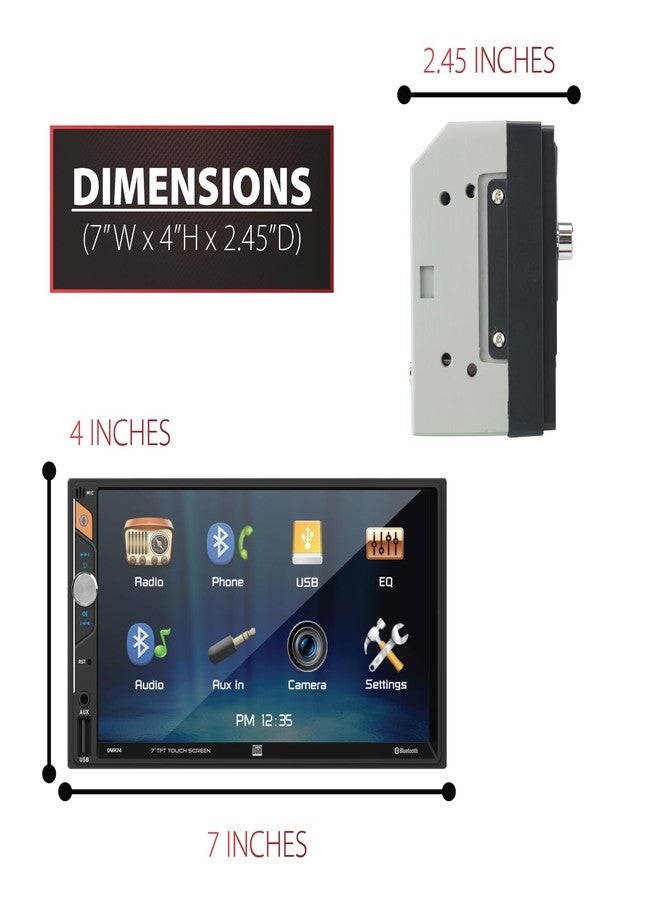 Dual Electronics DMR74 7-inch LED Digital Media Touch Screen Double DIN Car Stereo Radio | Push to Talk Assistant | Backup Camera Input | Bluetooth | USB Playback and Charge | No CD/DVD - Image 5