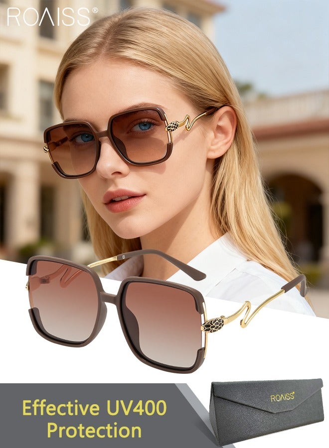 رويس نظارات شمسية نسائية مستقطبة، نظارات شمسية مربعة كلاسيكية بحماية من الأشعة فوق البنفسجية 400 مع أذرع على شكل ثعبان، نظارات شمسية عصرية مضادة للتوهج للارتداء اليومي، وركوب الدراجات، والتصوير الفوتوغرافي في الشوارع الخارجية - Image 1