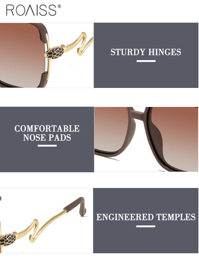 رويس نظارات شمسية نسائية مستقطبة، نظارات شمسية مربعة كلاسيكية بحماية من الأشعة فوق البنفسجية 400 مع أذرع على شكل ثعبان، نظارات شمسية عصرية مضادة للتوهج للارتداء اليومي، وركوب الدراجات، والتصوير الفوتوغرافي في الشوارع الخارجية - Image 4