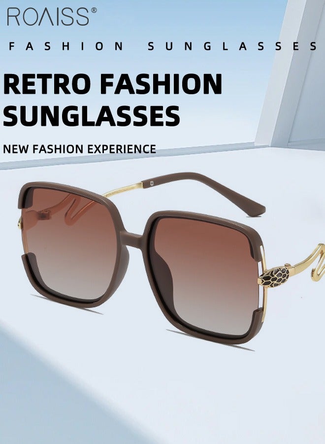 رويس نظارات شمسية نسائية مستقطبة، نظارات شمسية مربعة كلاسيكية بحماية من الأشعة فوق البنفسجية 400 مع أذرع على شكل ثعبان، نظارات شمسية عصرية مضادة للتوهج للارتداء اليومي، وركوب الدراجات، والتصوير الفوتوغرافي في الشوارع الخارجية - Image 5