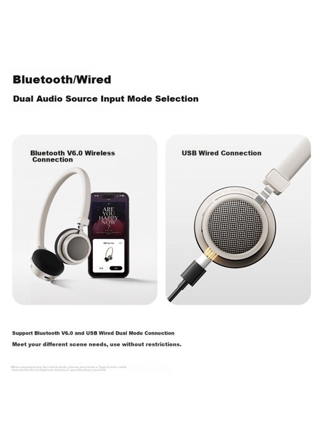 Walker Flower Manbuzhehuazai Doo Ace Wireless Bluetooth Headphones, Retro Fashion Style, Bluetooth 6.0, Wired And Bluetooth Dual-mode Connection, Suitable For Apple, Huawei, Xiaomi, Mother-of White - Image 3