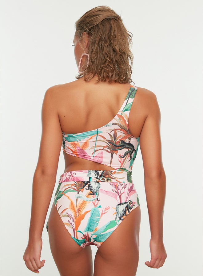trendyol Tropical Patterned One Shoulder Cut Out/Windowed Regular Swimsuit - Image 5