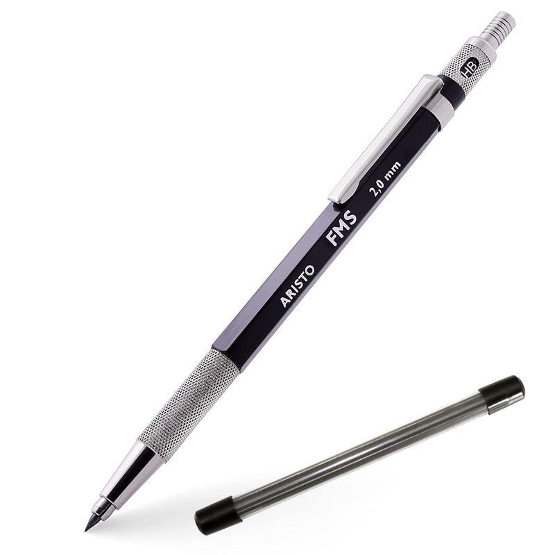 Aristo 2 mm Mechanical Clutch Lead Click Pen Pencil 6 Leads Matt Black Hexagonal Body FMS Series Ideal for Smooth Writing Drafting Drawing Sketching Artist - Image 1