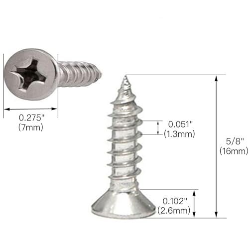 Hulless #6 x 5/8" Wood Screws 304 Stainless Steel Phillips Flat Head Screws Self Tapping Screws 100 Qty. - Image 4