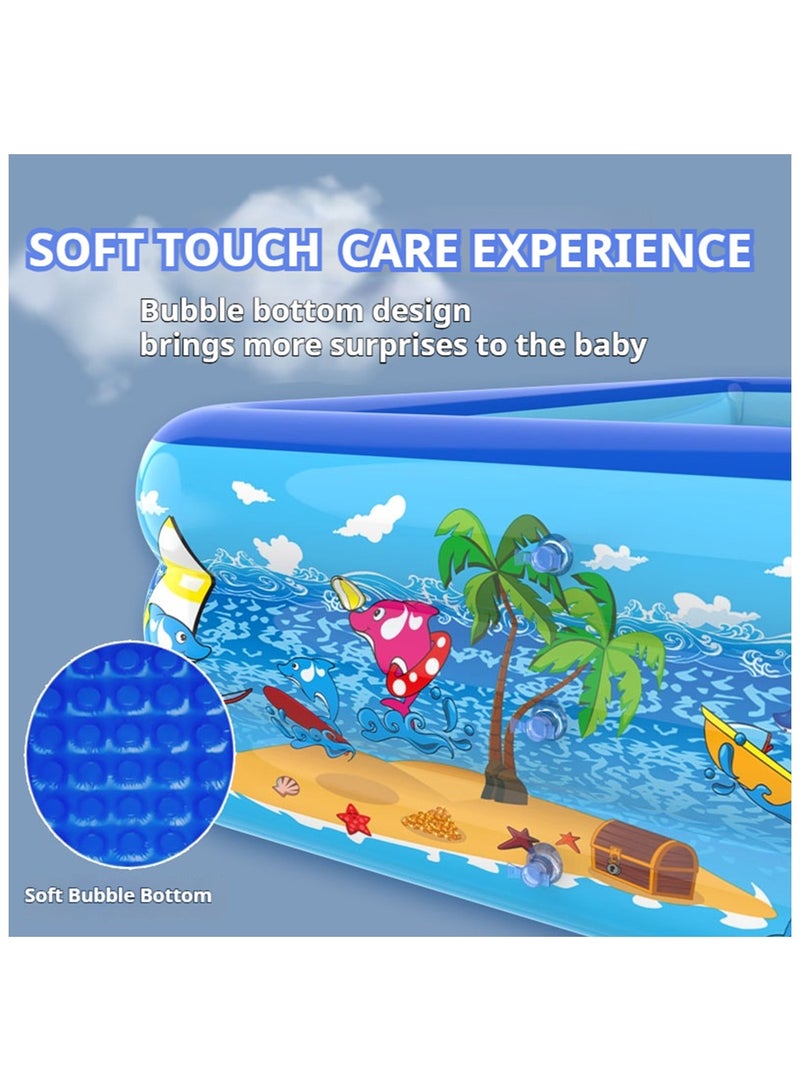 حمام سباحة قابل للنفخ، حمام سباحة سميك كبير للأطفال، حمام سباحة قابل للنفخ لحفلات المياه الصيفية، حمام سباحة عائلي للفناء الخلفي والحديقة الخارجية والداخلية (150x100x55 سم) - Image 2
