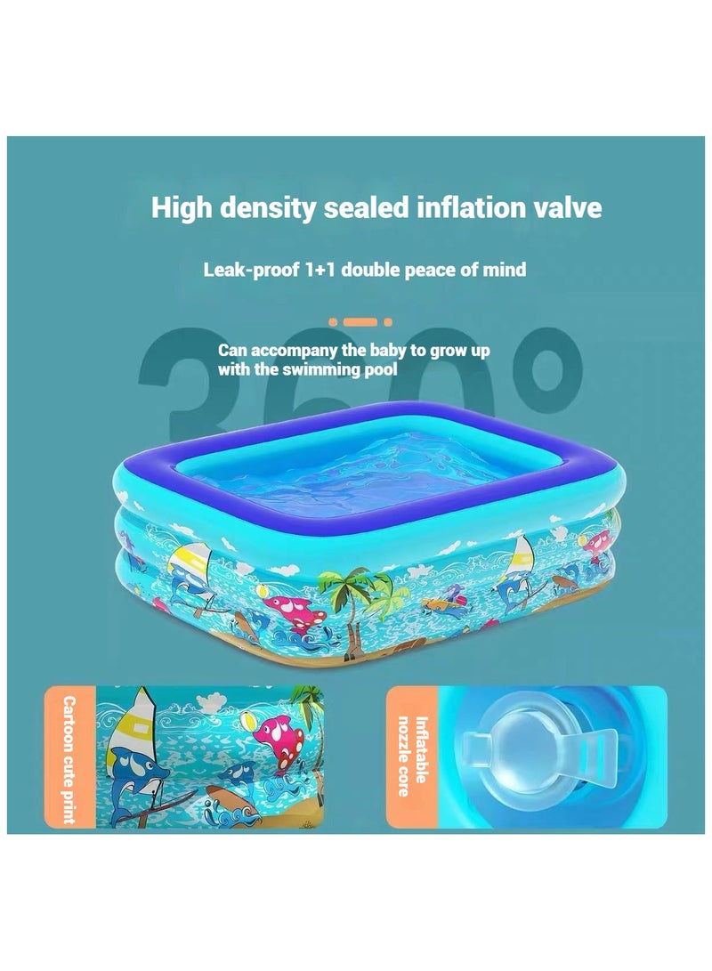 حمام سباحة قابل للنفخ، حمام سباحة سميك كبير للأطفال، حمام سباحة قابل للنفخ لحفلات المياه الصيفية، حمام سباحة عائلي للفناء الخلفي والحديقة الخارجية والداخلية (150x100x55 سم) - Image 4