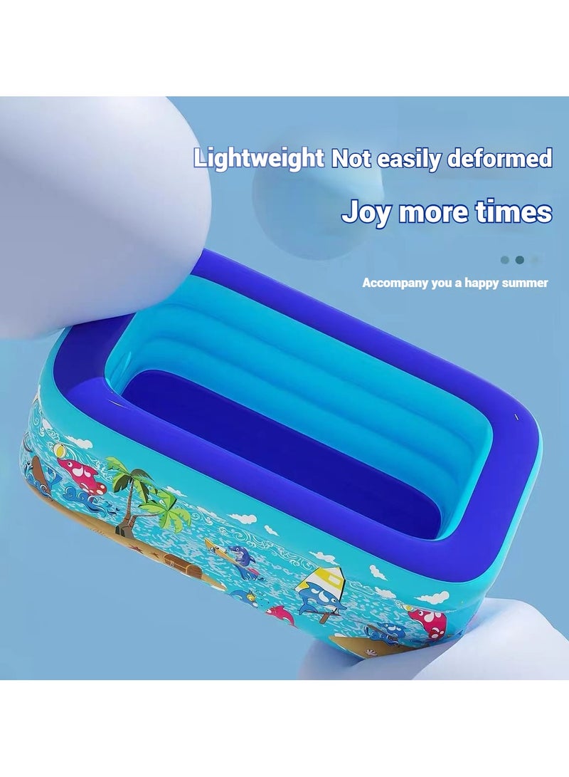 حمام سباحة قابل للنفخ، حمام سباحة سميك كبير للأطفال، حمام سباحة قابل للنفخ لحفلات المياه الصيفية، حمام سباحة عائلي للفناء الخلفي والحديقة الخارجية والداخلية (150x100x55 سم) - Image 5
