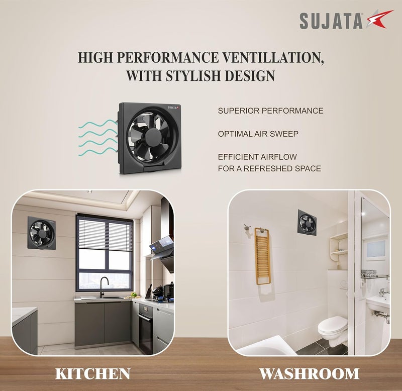 Sujata Exhaust Fan 2 Yrs Warranty 200mm 230V 1350 RPM Exhaust Fan for BathroomKitchen 8 inch All Rooms 100 Copper Winding EPB72 Black - Image 4