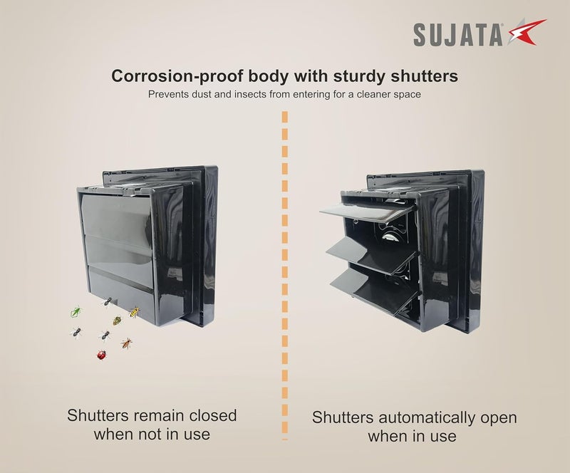 Sujata Exhaust Fan 2 Yrs Warranty 200mm 230V 1350 RPM Exhaust Fan for BathroomKitchen 8 inch All Rooms 100 Copper Winding EPB72 Black - Image 3