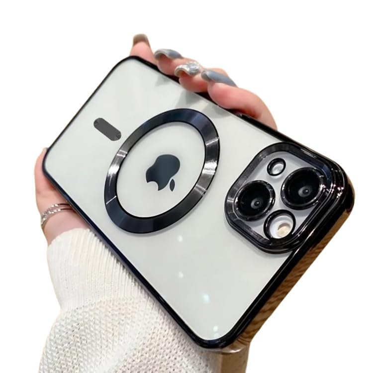 VONZEE® Clear Logo Electroplating Transparent Case for iPhone 14 Case 6.1 inch 2022, Luxury Electroplated TPU Cover, Individual Camera Protection for Each Lens Bumper Case (Black) - Image 1