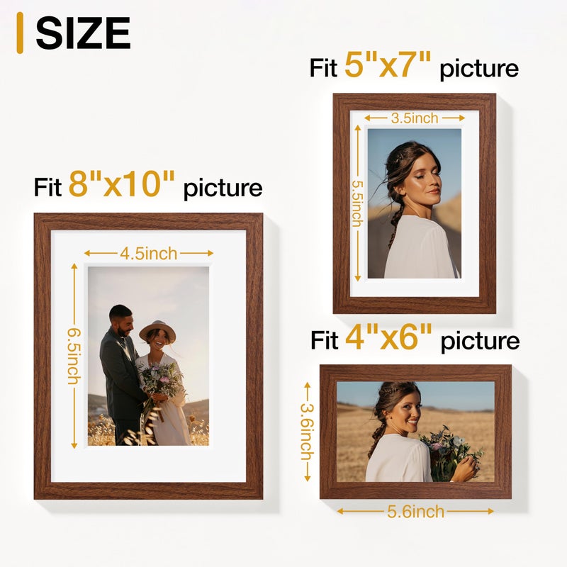 Vittanly 15 Pack Picture Frames Collage Wall Decor, Multi Sizes Including 3pcs 8x10, 6pcs 5x7 and 6pcs 4x6 Photo Frames, Gallery Frame Set for Wall or Tabletop Display, Walnut Brown - Image 3
