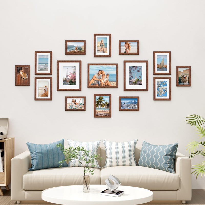 Vittanly 15 Pack Picture Frames Collage Wall Decor, Multi Sizes Including 3pcs 8x10, 6pcs 5x7 and 6pcs 4x6 Photo Frames, Gallery Frame Set for Wall or Tabletop Display, Walnut Brown - Image 2