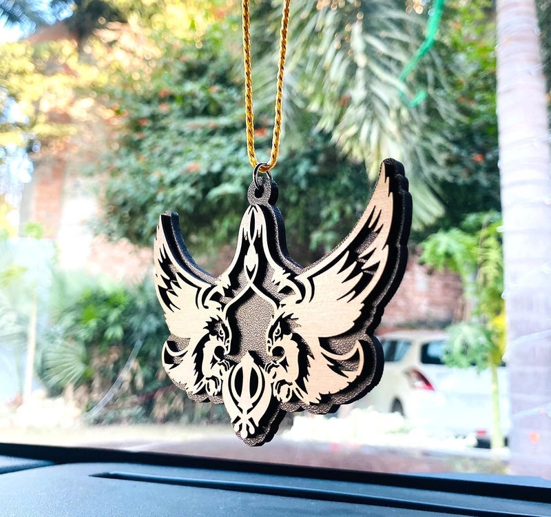 TEYRAH Khanda and Baaz Eagle Guru Gobind Singh Ji Baaz Car Hanging Punjabi Accessory Sikh Khanda for Car Hanging Punjabi Accessories - Image 1